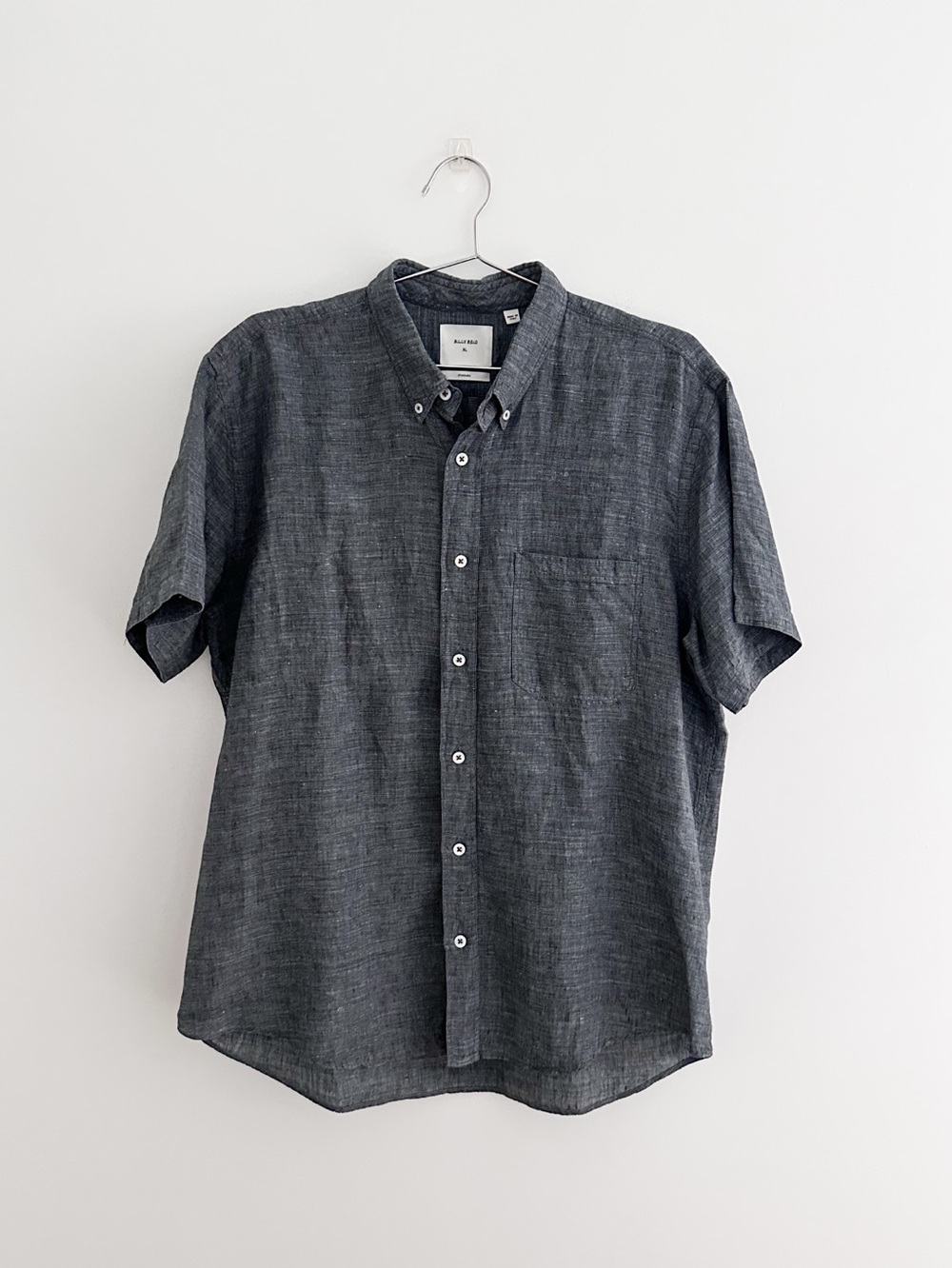 Billy Reid Short Sleeve Linen Shirt Button Front Short Sleeves Charcoal Size XL
